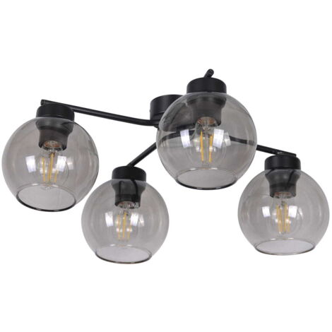 Plafoniera loft nera 4 luci vetro fumé E27 Kaja Aiden