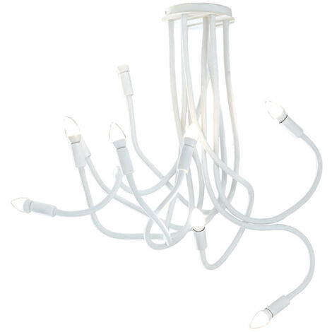 "Plafoniera LOVER in metallo bianco con nove bracci flessibile"