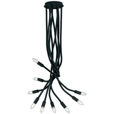 "Plafoniera LOVER in metallo nero con nove bracci flessibile"
