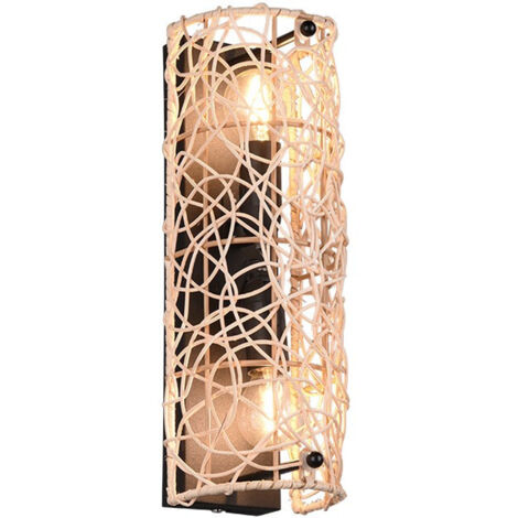 Plafoniera Lovis 2x E14 - 40W - Finitura naturale con reticolo in rattan