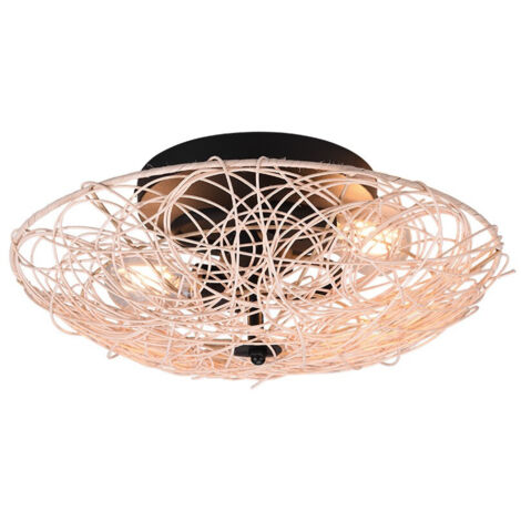 Plafoniera Lovis 2x E27 - 40W - Finitura naturale con reticolo in rattan