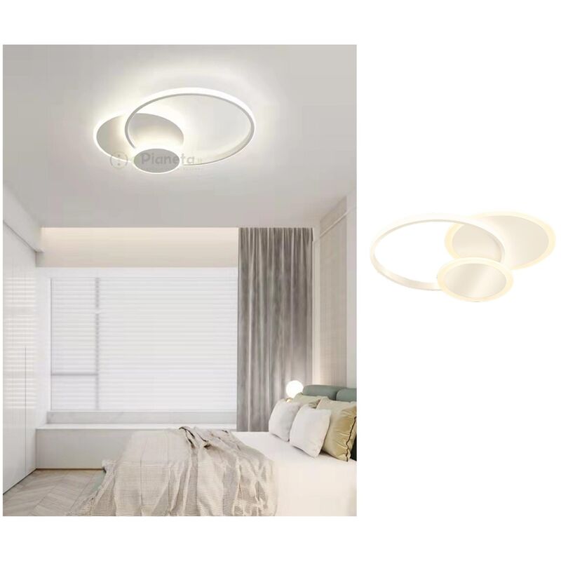Image of Plafoniera luce led cerchio cerchi 38w lampadario da soffitto bianco rotonda design moderno per camera cucina Naturale
