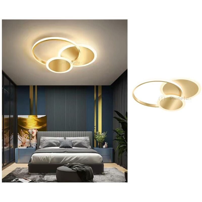 Image of Plafoniera luce led cerchio cerchi 38w lampadario da soffitto oro tonda design moderno per camera cucina Naturale