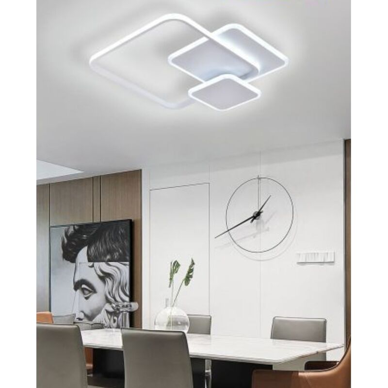 Image of Tot Electric - Plafoniera luce led quadrata 50w lampadario da soffitto bianco geometrico design moderno per camera cucina Bianco freddo