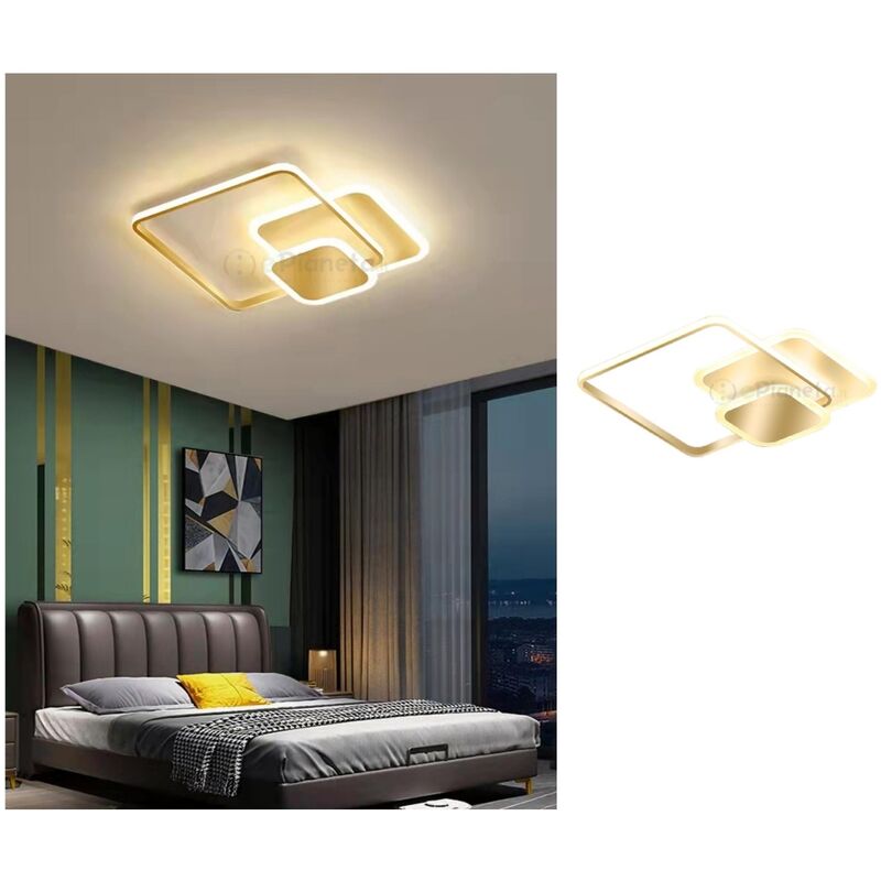 Image of Tot Electric - Plafoniera luce led quadrata 50w lampadario da soffitto oro geometrico design moderno per camera cucina Naturale