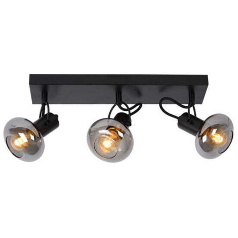 Plafoniera Lucide Madee 3 Luci E14 25W Fumé Nera Vetro