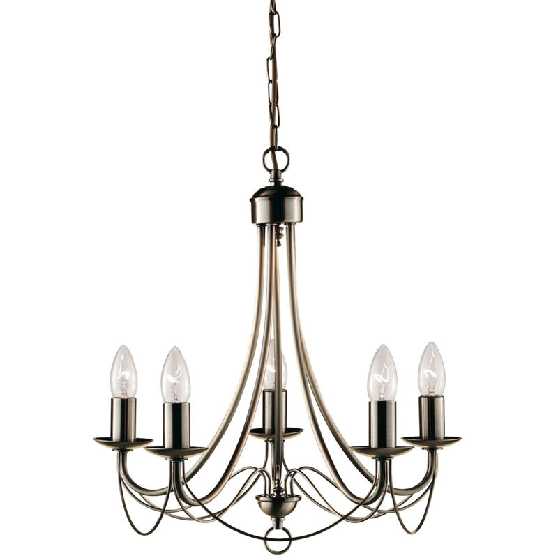 Lampadario Industrial-Nordico Maypole Acciaio Ottone 5 Luci E14