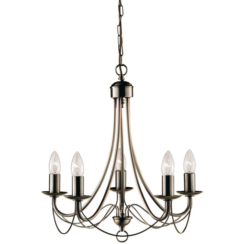 Lampadario Industrial-Nordico Maypole Acciaio Ottone 5 Luci E14