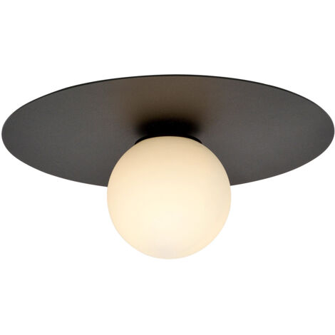 Plafoniera Minimal 1 Luce Mnemosine In Acciaio Nero E Sfera Di Vetro Opale