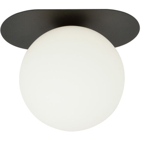 Plafoniera Minimal 1 Luce Teia In Acciaio Nero E Sfera Vetro Opale