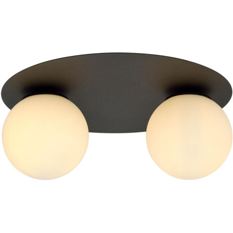 Plafoniera Minimal 2 Luci Mnemosine In Acciaio Nero E Sfere Di Vetro Opale