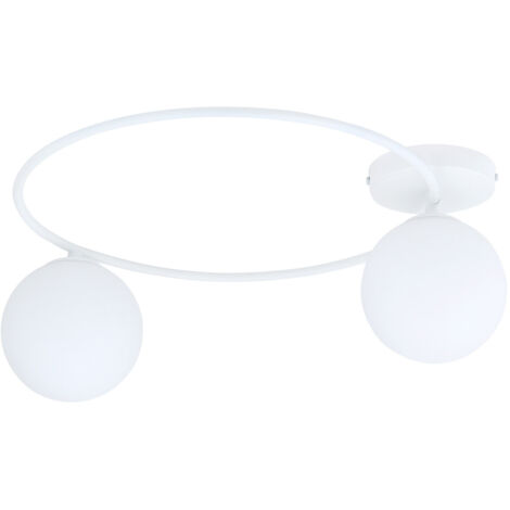 Plafoniera Minimal 2 Luci Perseo In Acciaio Bianco E Sfere In Vetro Bianco