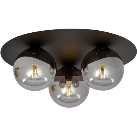 Plafoniera Minimal 3 Luci Mnemosine In Acciaio Nero E Sfere Di Vetro Fumè