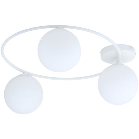 Plafoniera Minimal 3 Luci Perseo In Acciaio Bianco E Sfere In Vetro Bianco