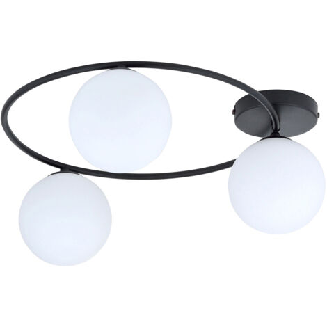 Plafoniera Minimal 3 Luci Perseo In Acciaio Nero E Sfere In Vetro Bianco
