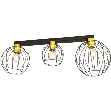 Plafoniera Minimal Industrial Geb 3 Luci Lineari Nera E Oro