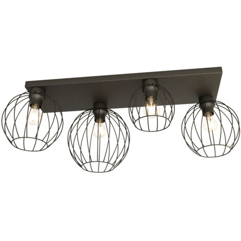 Plafoniera Minimal Industrial Geb 4 Luci Lineari Nera