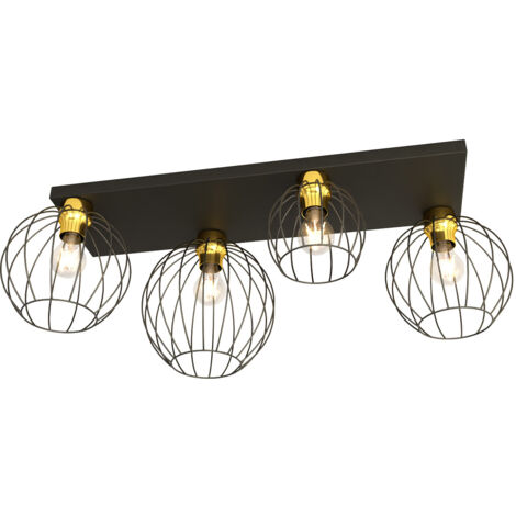Plafoniera Minimal Industrial Geb 4 Luci Lineari Nera E Oro