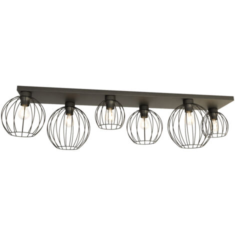 Plafoniera Minimal Industrial Geb 6 Luci Lineari Nera