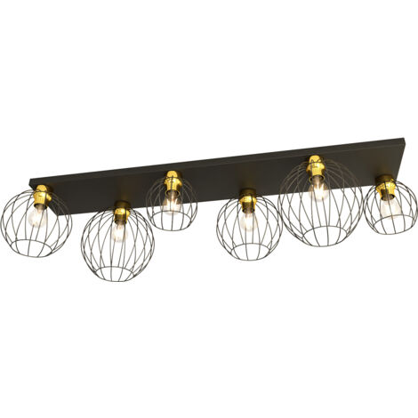 Plafoniera Minimal Industrial Geb 6 Luci Lineari Nera E Oro