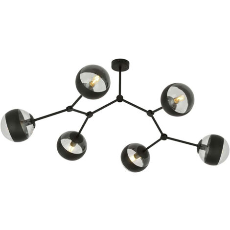 Plafoniera Minimal Iperione Acciaio Nero 6 Luci E14 Ip20