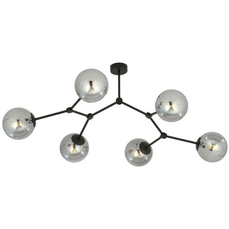 Plafoniera Minimal Iperione Acciaio Nero Grigio 6 Luci E14 Ip20