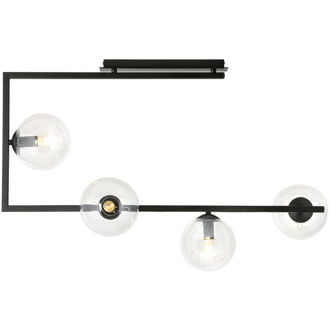 Plafoniera Minimal Nanna Acciaio Nero Trasparente 4 Luci E14 Ip20