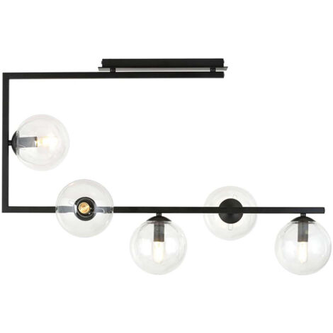 Plafoniera Minimal Nanna Acciaio Nero Trasparente 5 Luci E14 Ip20