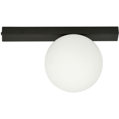 Plafoniera Moderna 1 Luce Giapeto Barra In Acciaio Nero E Sfera Di Vetro Opale