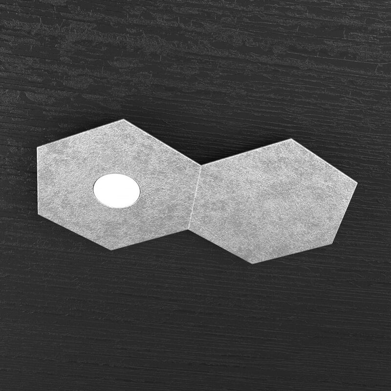 Image of Plafoniera Moderna 2 Moduli Hexagon Metallo Foglia Argento 1 Luce Led 12W - Argento