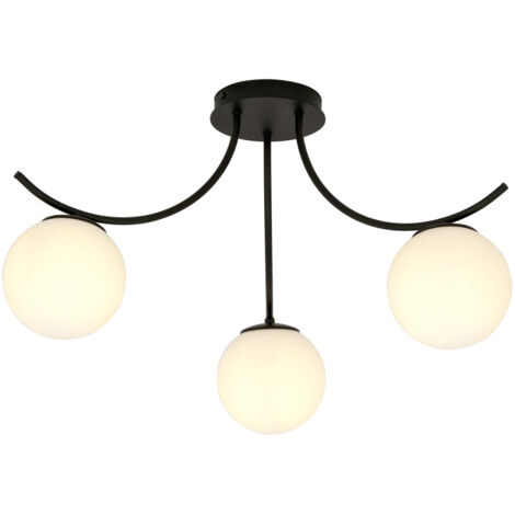 Plafoniera Moderna 3 Luci Coeo In Acciaio Nero E Diffusori In Vetro Opale