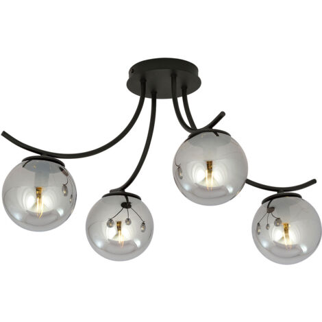 Plafoniera Moderna 4 Luci Coeo In Acciaio Nero E Diffusori In Vetro Fumè