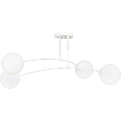 Plafoniera Moderna 4 Luci Susanoo In Acciaio Bianco E Vetri A Sfera In Bianco