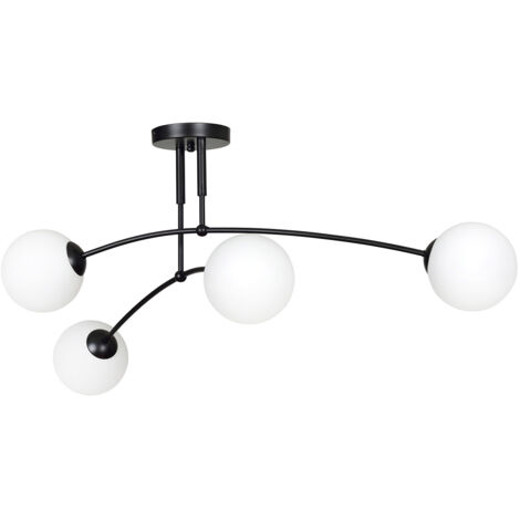 Plafoniera Moderna 4 Luci Susanoo In Acciaio Nero E Vetri A Sfera In Bianco