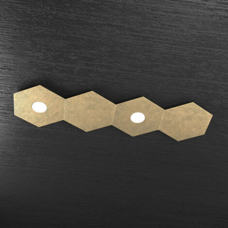 Plafoniera Moderna 4 Moduli Hexagon Metallo Foglia Oro 2 Luci Led 12X2W
