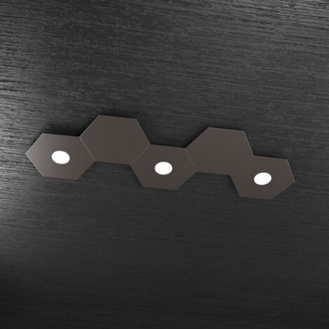 Plafoniera Moderna 5 Moduli Hexagon Metallo Marrone 3 Luci Led 12X3W