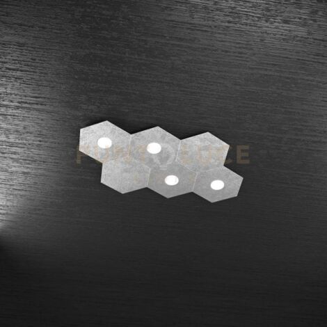 Plafoniera Moderna 6 Moduli Hexagon Metallo Foglia Argento 4 Luci Led 12X4W