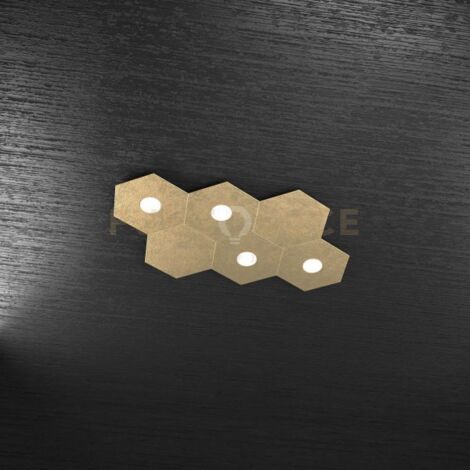 Plafoniera Moderna 6 Moduli Hexagon Metallo Foglia Oro 4 Luci Led 12X4W