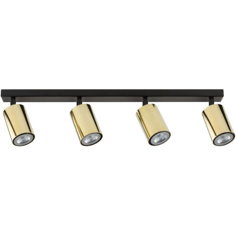 Plafoniera moderna a barra nera/ottone 4 spot GU10
