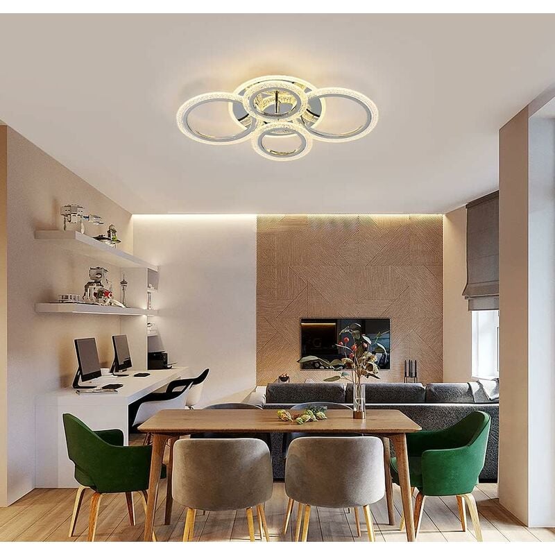 Image of Plafoniera moderna a led, lampadario a soffitto di design a 4 anelli da 60 w, lampada da soffitto in acrilico a bolle trasparente, per soggiorno,