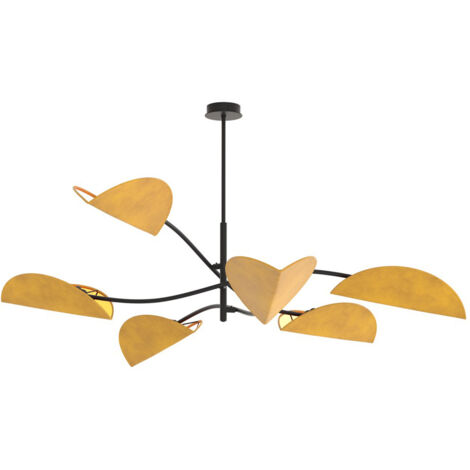 Plafoniera Moderna Ares Acciaio Nero Arancione 6 Luci E14 Ip20