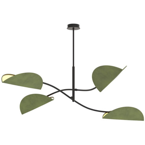 Plafoniera Moderna Ares Acciaio Nero Verde 4 Luci E14 Ip20
