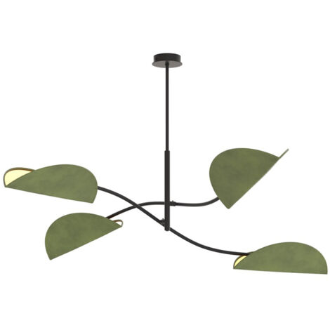 Plafoniera Moderna Ares Acciaio Nero Verde 4 Luci E14 Ip20