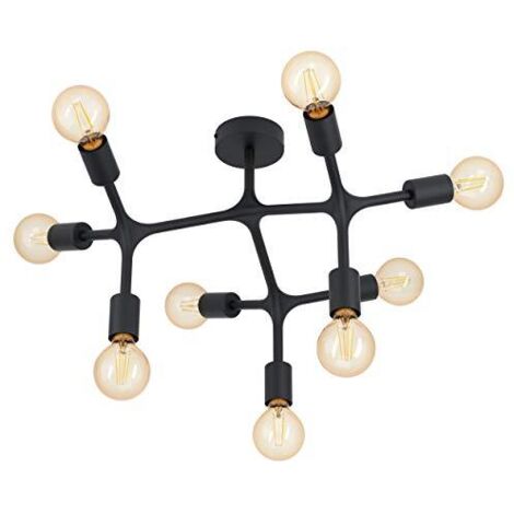 Plafoniera Moderna Bocadella 1 Acciaio Nero 9 Luci E27