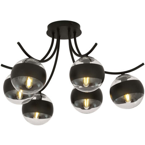 Plafoniera Moderna Coeo Acciaio Nero 6 Luci E14 Ip20