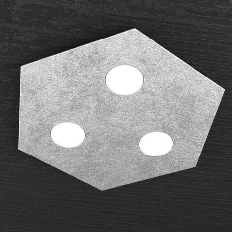 Plafoniera Moderna Esagonale Hexagon Metallo Foglia Argento 3 Luci Led 12X3W