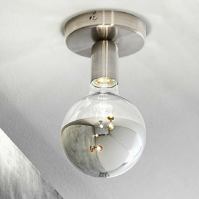 Image of Plafoniera moderna gea luce point e27 led lampada soffitto parete, finitura metallo nichel satinato - Nichel satinato