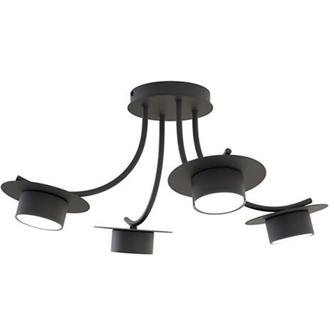 Plafoniera Moderna Giunone Acciaio Nero 4 Luci Gx53 Ip20