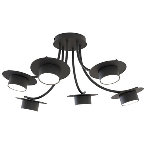 Plafoniera Moderna Giunone Acciaio Nero 6 Luci Gx53 Ip20