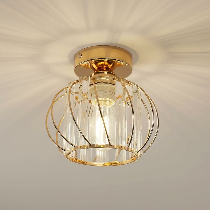 Image of Plafoniera moderna in cristallo led E27, plafoniera mini lampadario in cristallo per cucina sala da pranzo camera da letto corridoio ingresso (oro)